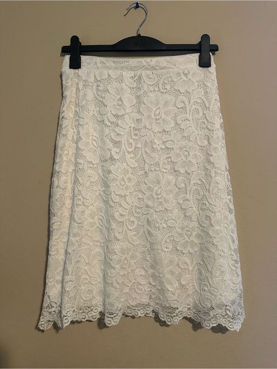 Olivia Blu Dresses & Skirts - Women's White Lace Midi Skirt - Floral A-Line